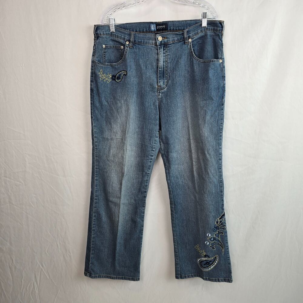 Avenue Blues Wide Leg Jeans Women's 18 Blue Medium Wash Embroidered